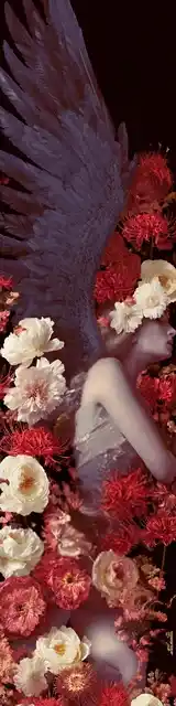 Free angel bookmark featuring an angel with red flowers